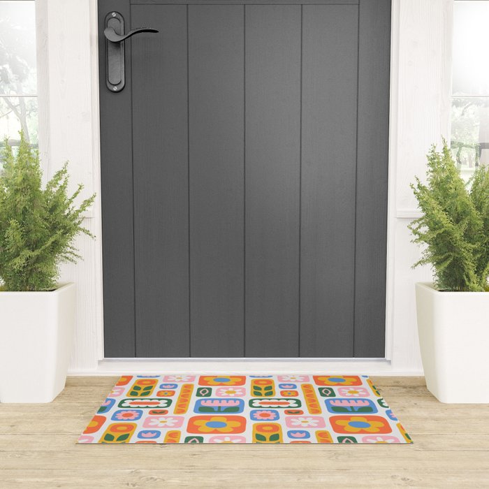 Vintage scandinavian floral art pattern Welcome Mat Gallery Image 3