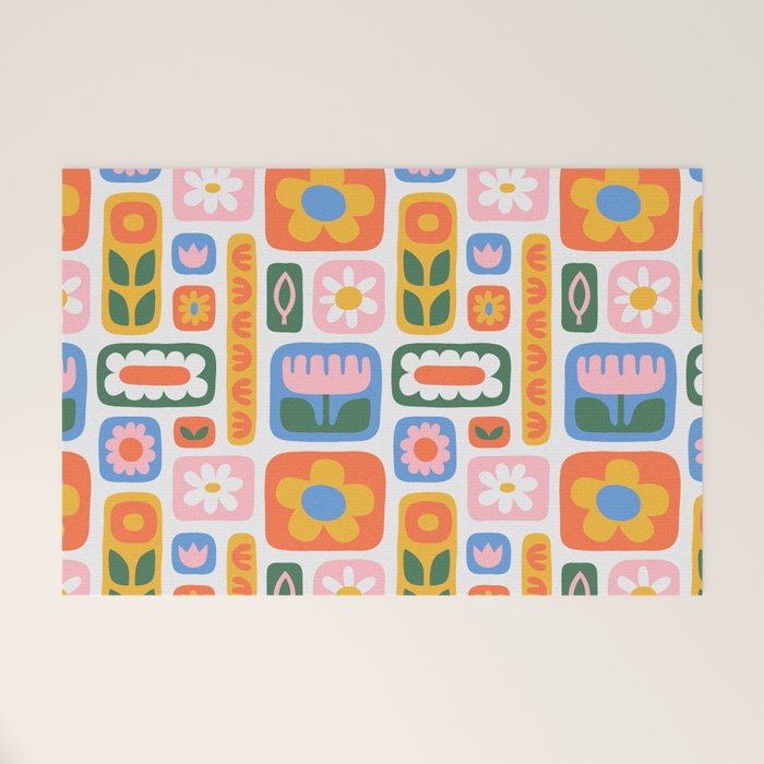 Vintage scandinavian floral art pattern Welcome Mat Gallery Image 1