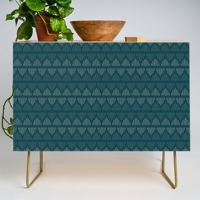 Minimalist Mudcloth 3 in Cream and Olive on Teal Credenza Gallery Image 1