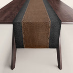 Image of a Brown & Black Stitched Leather Image Table Runner Gallery Image 1