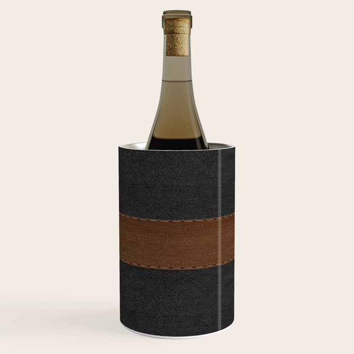 Image of a Brown & Black Stitched Leather Image Wine Chiller Gallery Image 3