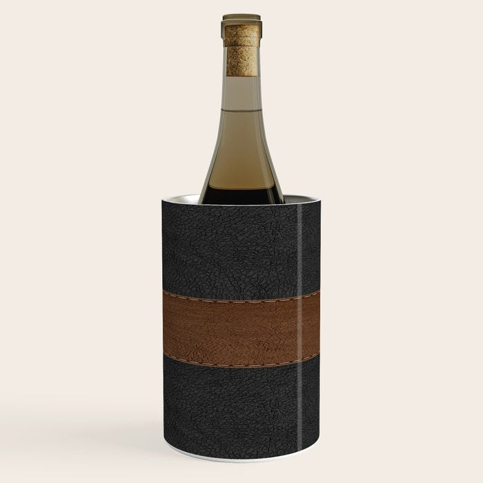 Image of a Brown & Black Stitched Leather Image Wine Chiller Gallery Image 1