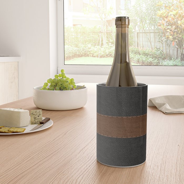 Image of a Brown & Black Stitched Leather Image Wine Chiller Gallery Image 4