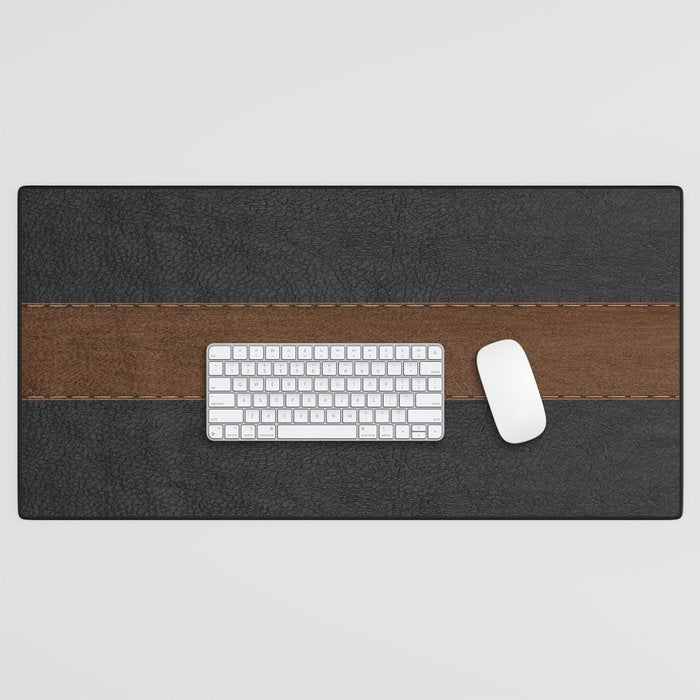 Image of a Brown & Black Stitched Leather Image Desk Mat Gallery Image 1