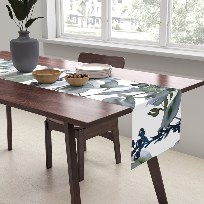 Watercolor Leaves Floral Prints Table Runner Gallery Image 2