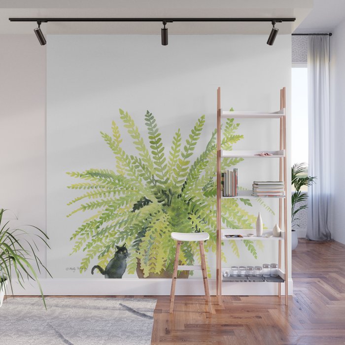 Cat and Fern Wall Mural Gallery Image 1
