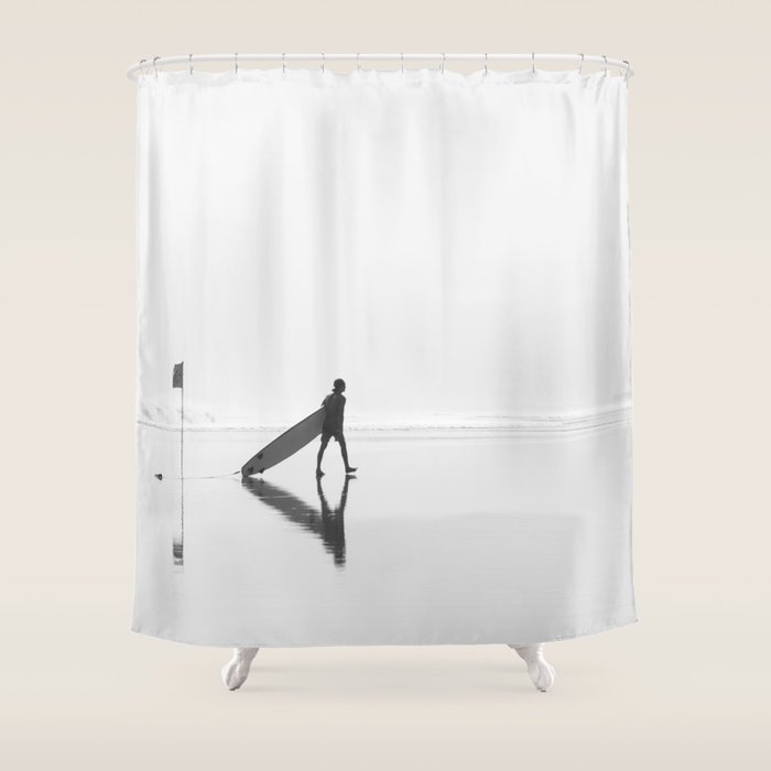 Modern Coastal Surfer Photography Shower Curtain Gallery Image 1