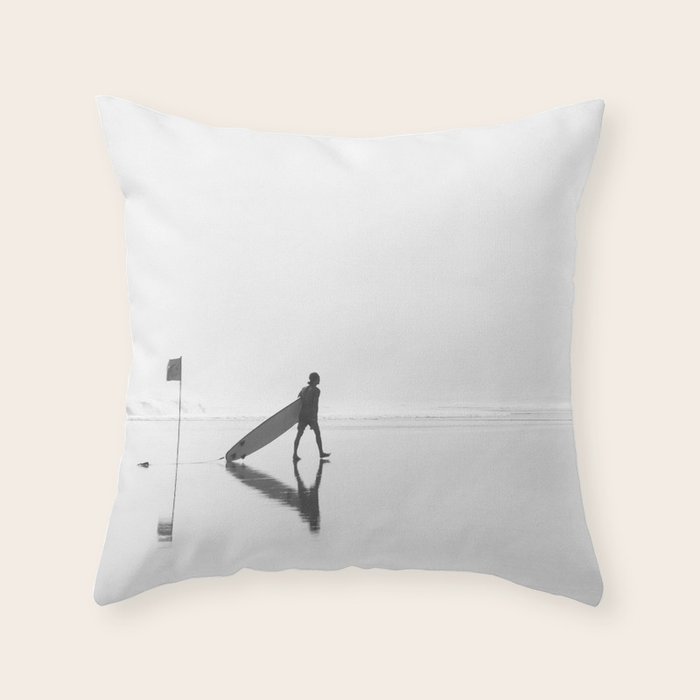 Modern Coastal Surfer Photography Throw Pillow Gallery Image 1