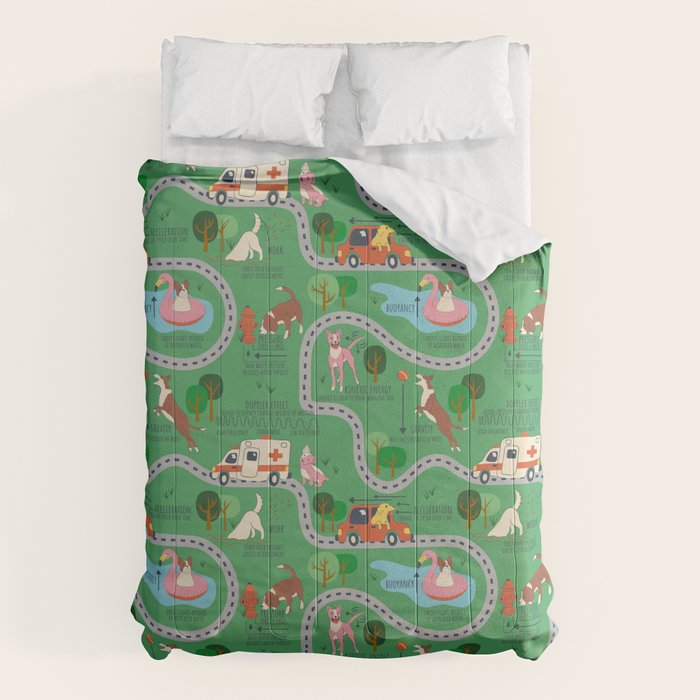 Fursics Cute Dog Park Physics Learning Pattern by Carrie Cantwell Educational STEM Playmat Design Comforter Gallery Image 6