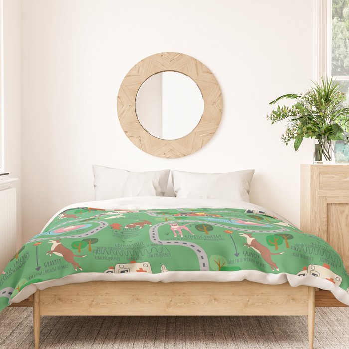 Fursics Cute Dog Park Physics Learning Pattern by Carrie Cantwell Educational STEM Playmat Design Duvet Cover Gallery Image 3