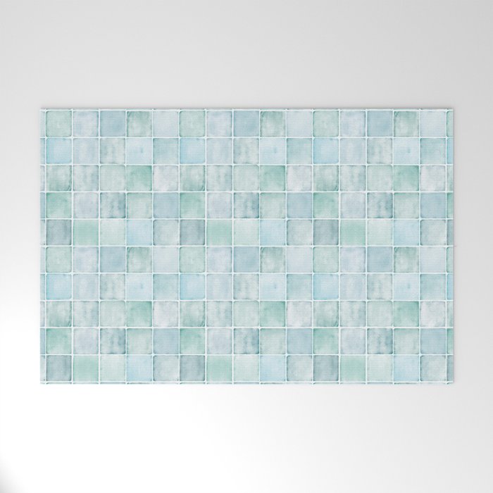 Sea Glass Tiles Watercolor Welcome Mat Gallery Image 1