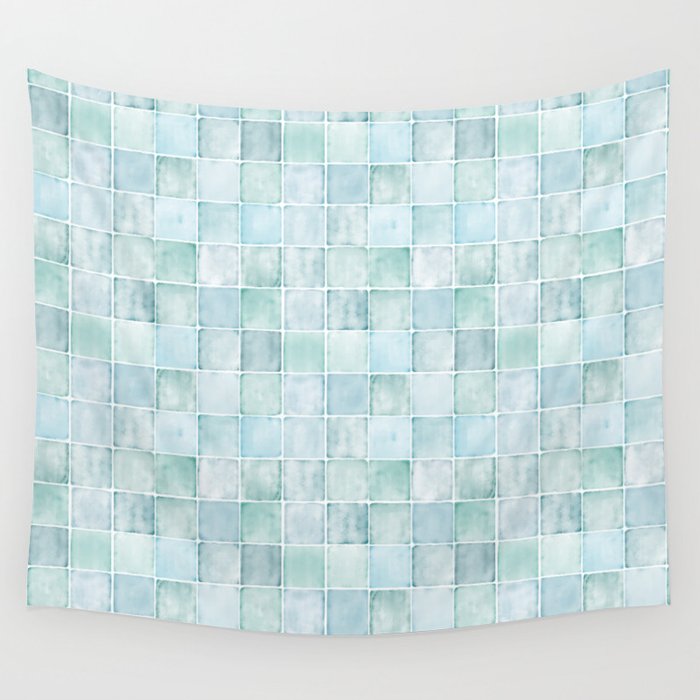 Sea Glass Tiles Watercolor Wall Tapestry Gallery Image 1