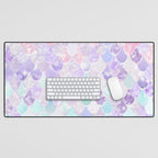 Cute Mermaid Pattern, Light Pink, Purple, Teal Desk Mat Gallery Image 1