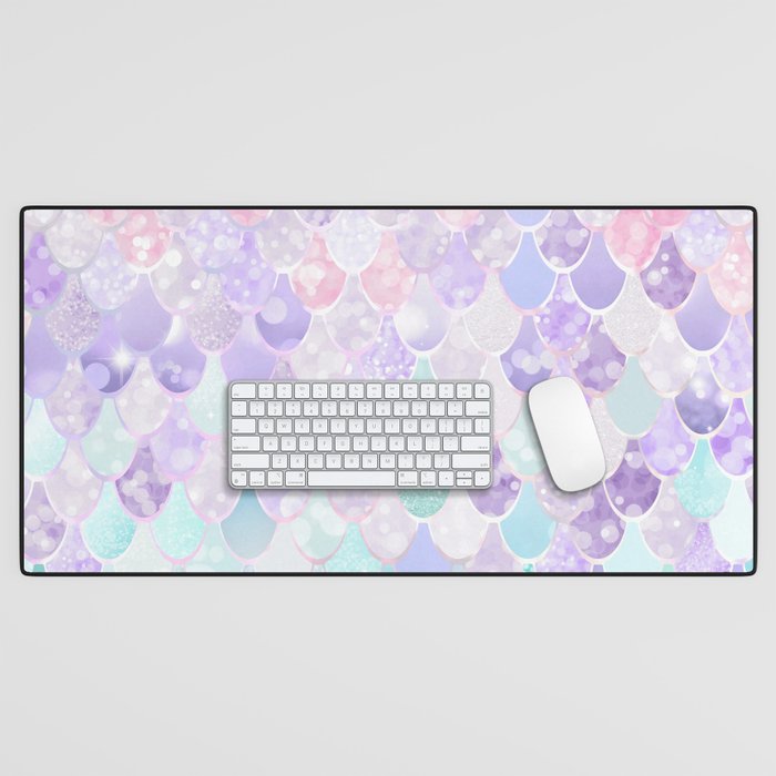 Cute Mermaid Pattern, Light Pink, Purple, Teal Desk Mat Gallery Image 1