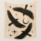 Black birds flying with the Moon Wall Tapestry Gallery Image 4