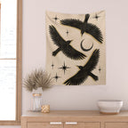 Black birds flying with the Moon Wall Tapestry Gallery Image 2