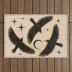 Black birds flying with the Moon Outdoor Rug Gallery Image 1