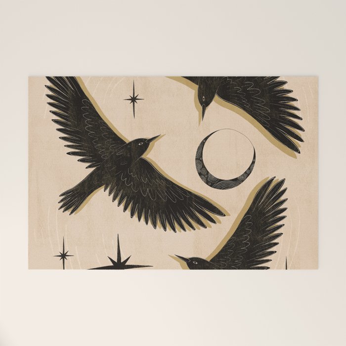 Black birds flying with the Moon Welcome Mat Gallery Image 1