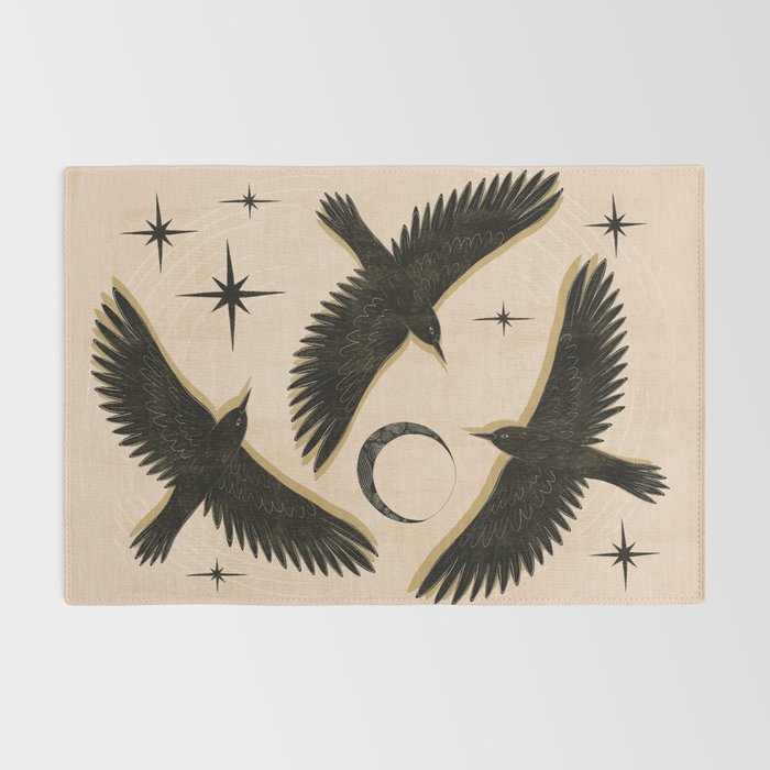 Black birds flying with the Moon Rug Gallery Image 2