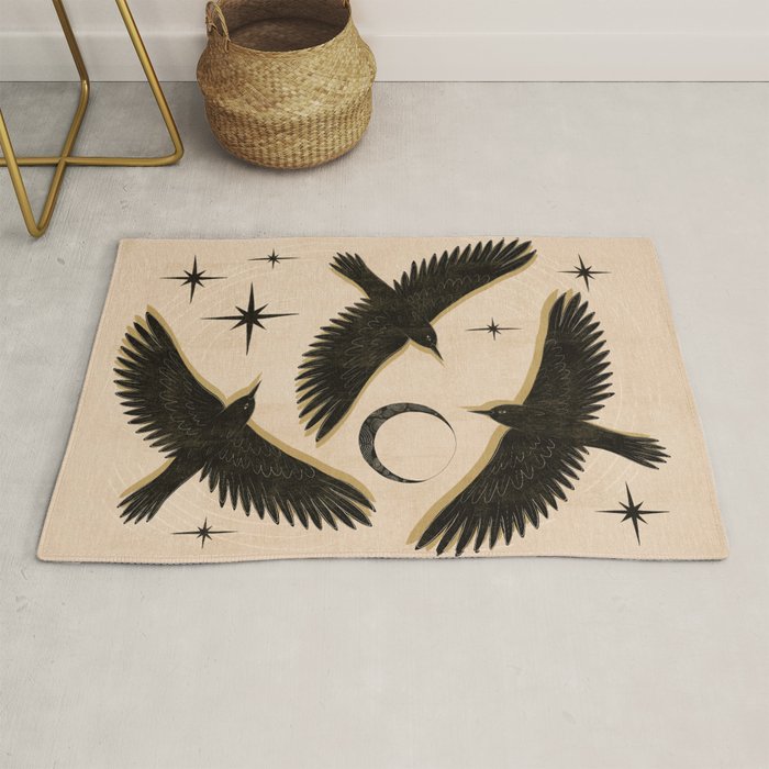 Black birds flying with the Moon Rug Gallery Image 1