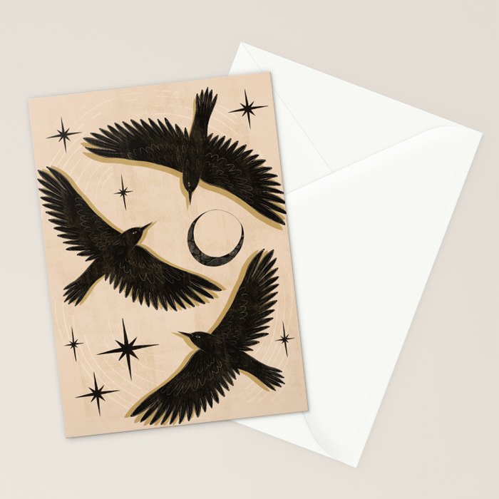 Black birds flying with the Moon Stationery Card Gallery Image 2