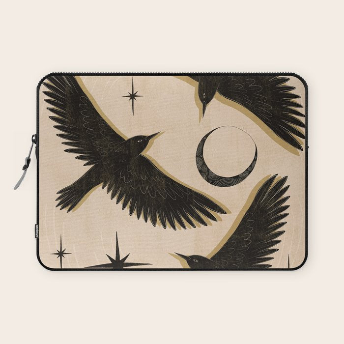 Black birds flying with the Moon Laptop Sleeve Gallery Image 1
