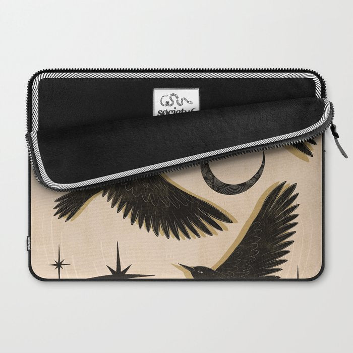 Black birds flying with the Moon Laptop Sleeve Gallery Image 2