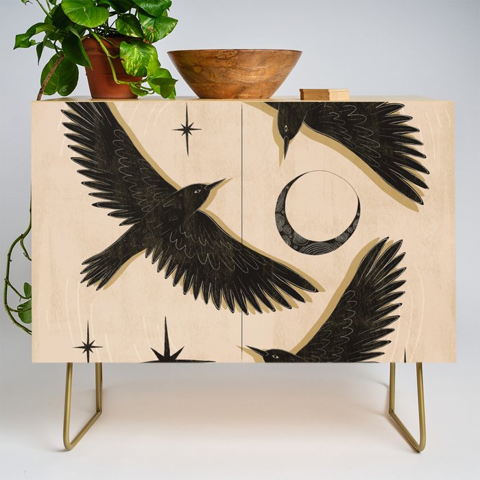 Black birds flying with the Moon Credenza Gallery Image 1
