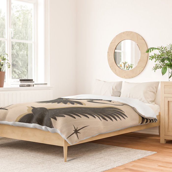 Black birds flying with the Moon Duvet Cover Gallery Image 2