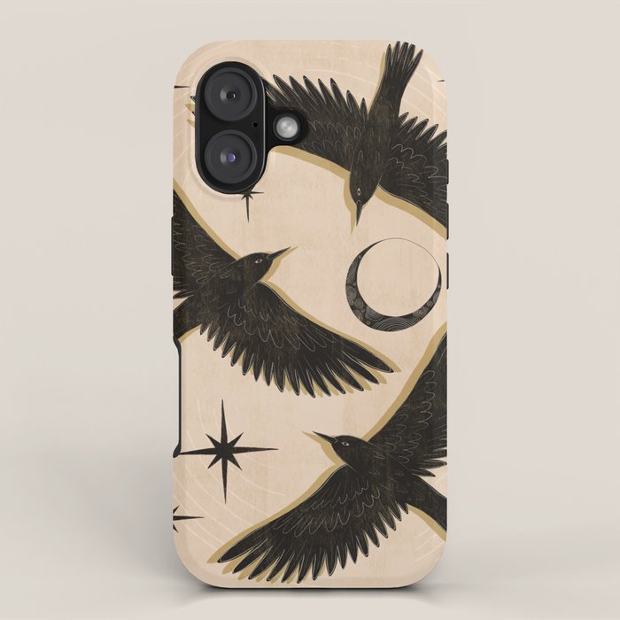 Black birds flying with the Moon iPhone Case Gallery Image 1