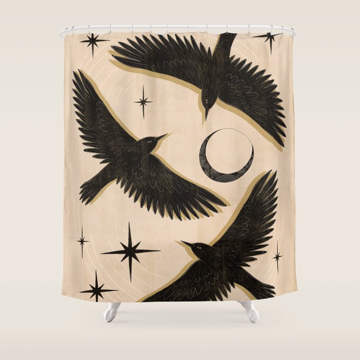 Black birds flying with the Moon Shower Curtain Gallery Image 1