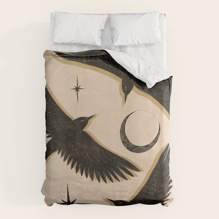 Black birds flying with the Moon Duvet Cover Gallery Image 6