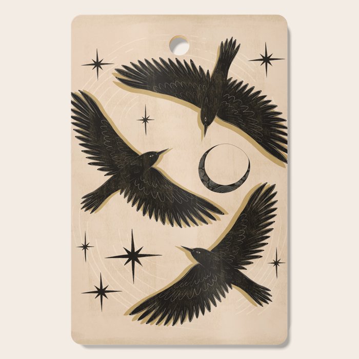 Black birds flying with the Moon Cutting Board Gallery Image 1