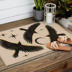 Black birds flying with the Moon Outdoor Rug Gallery Image 2