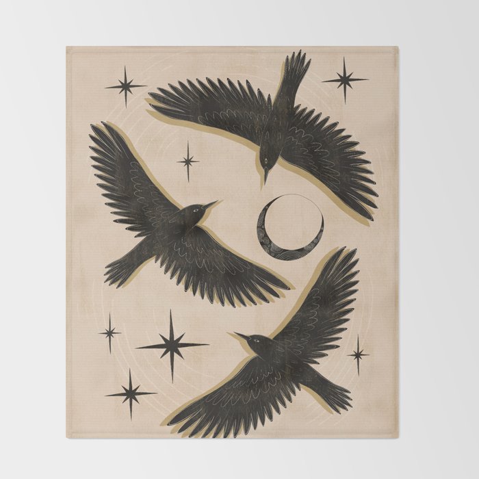 Black birds flying with the Moon Throw Blanket Gallery Image 2