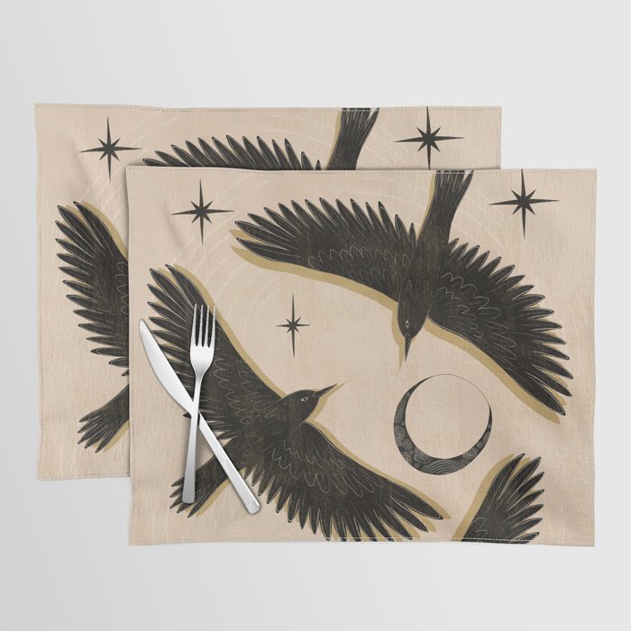 Black birds flying with the Moon Placemat Gallery Image 1