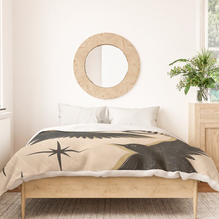 Black birds flying with the Moon Duvet Cover Gallery Image 3