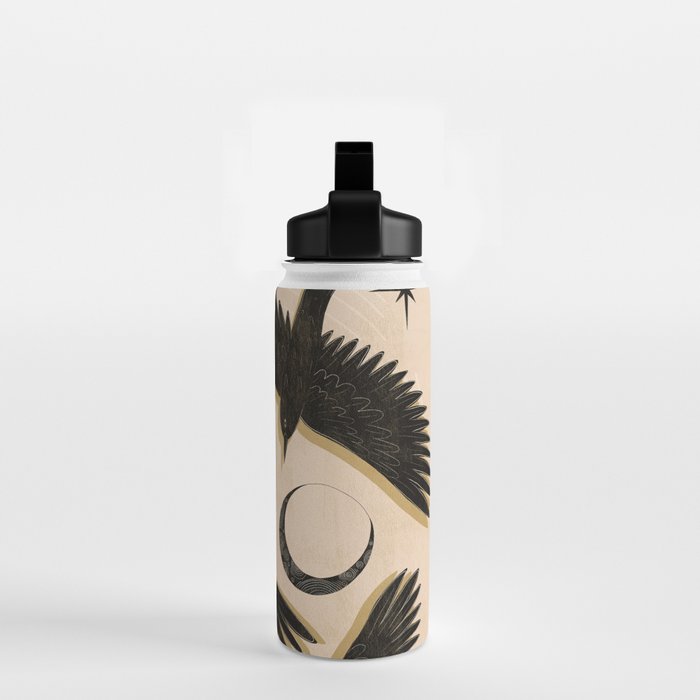 Black birds flying with the Moon Water Bottle Gallery Image 2