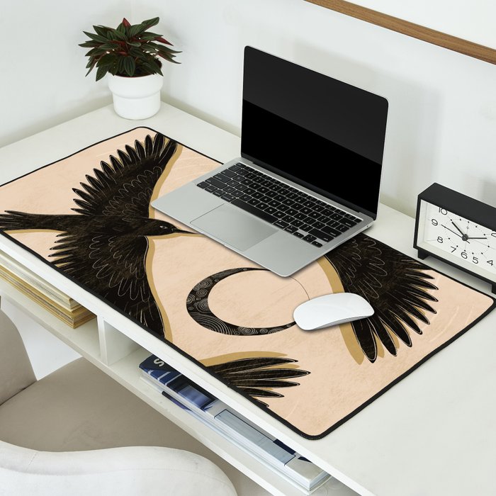 Black birds flying with the Moon Desk Mat Gallery Image 2