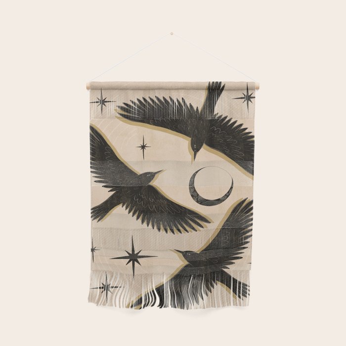 Black birds flying with the Moon Wall Hanging Gallery Image 1