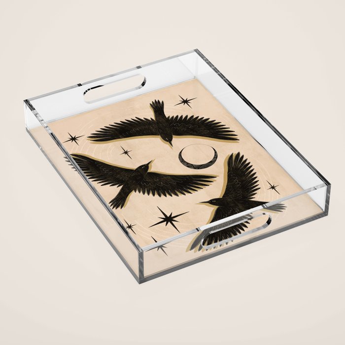 Black birds flying with the Moon Acrylic Tray Gallery Image 1