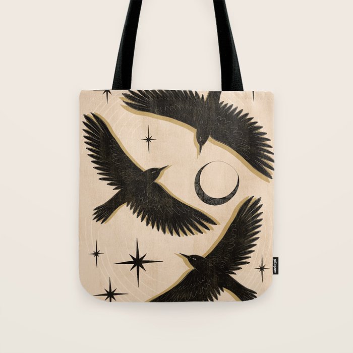 Black birds flying with the Moon Tote Bag Gallery Image 1
