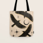 Black birds flying with the Moon Tote Bag Gallery Image 1