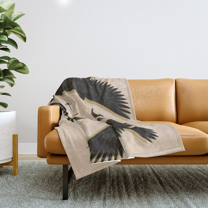 Black birds flying with the Moon Throw Blanket Gallery Image 1