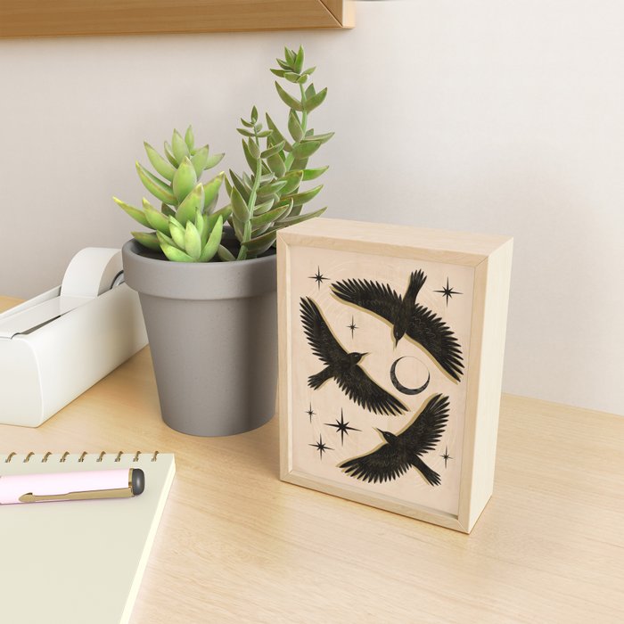 Black birds flying with the Moon Mini Art Print Gallery Image 2