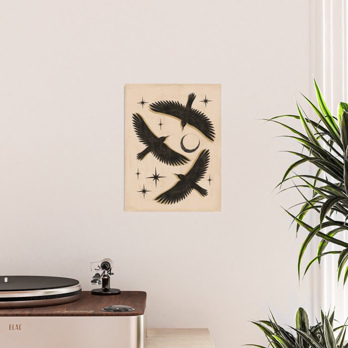 Black birds flying with the Moon Poster Gallery Image 2