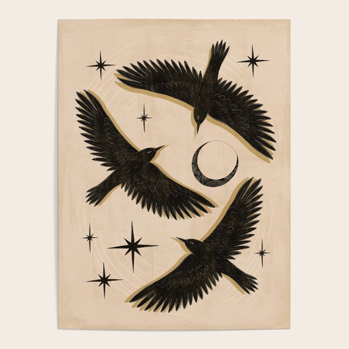 Black birds flying with the Moon Poster Gallery Image 4