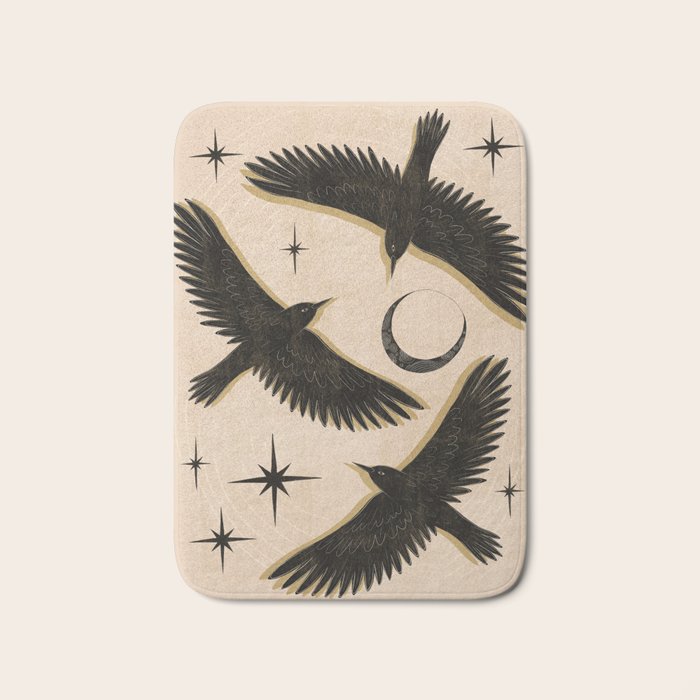 Black birds flying with the Moon Bath Mat Gallery Image 1