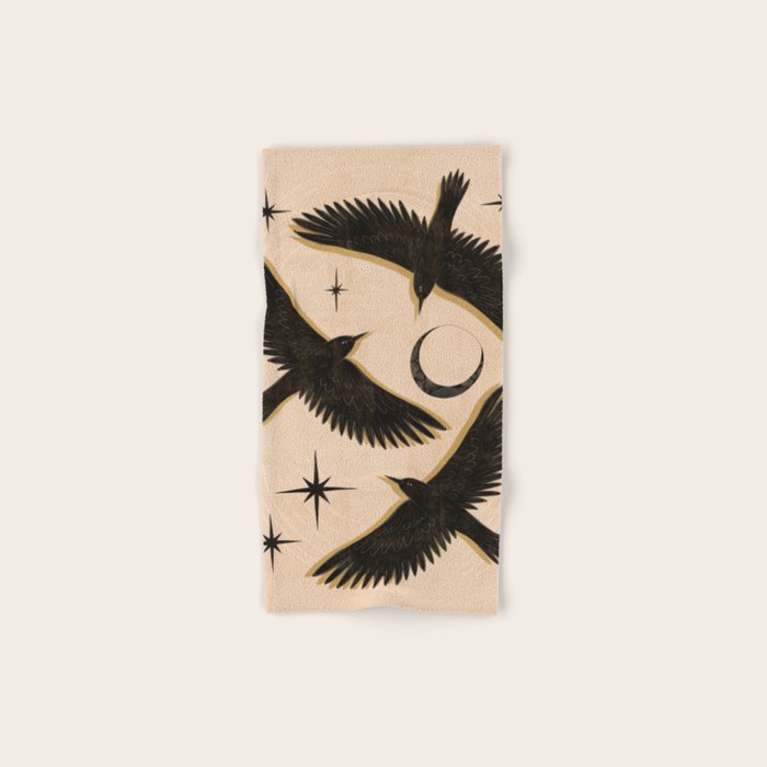 Black birds flying with the Moon Bath Towel Gallery Image 1