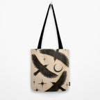 Black birds flying with the Moon Tote Bag Gallery Image 2
